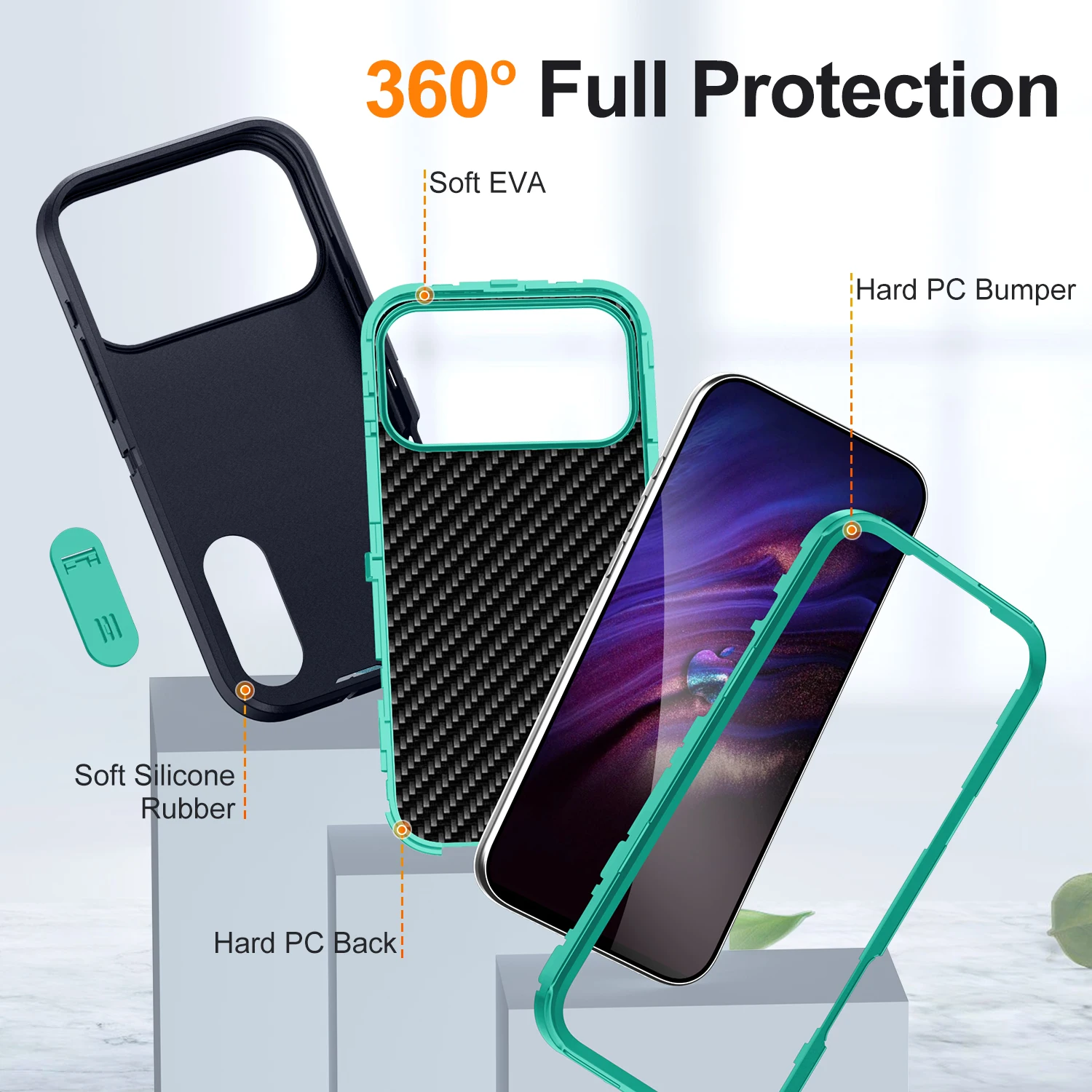 Heavy Duty Shockproof Defender Case with 3-Layer Protection and Adjustable Kickstand