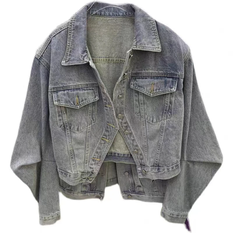 

2023 Spring New Korean Edition Loose Vintage Fashion Versatile Irregular Denim Jacket Womens Trendy Long Sleeves Free Shipping