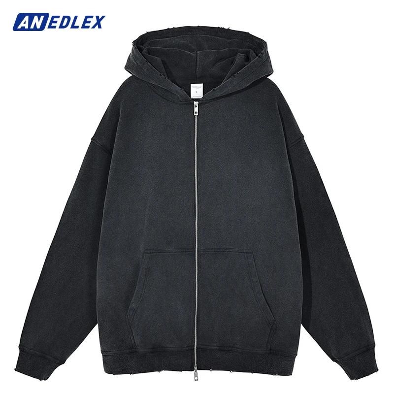 

Куртка мужская рваная с капюшоном, уличная одежда в стиле хип-хоп, однотонная хлопковая верхняя одежда на молнии, в стиле Харадзюку, осень