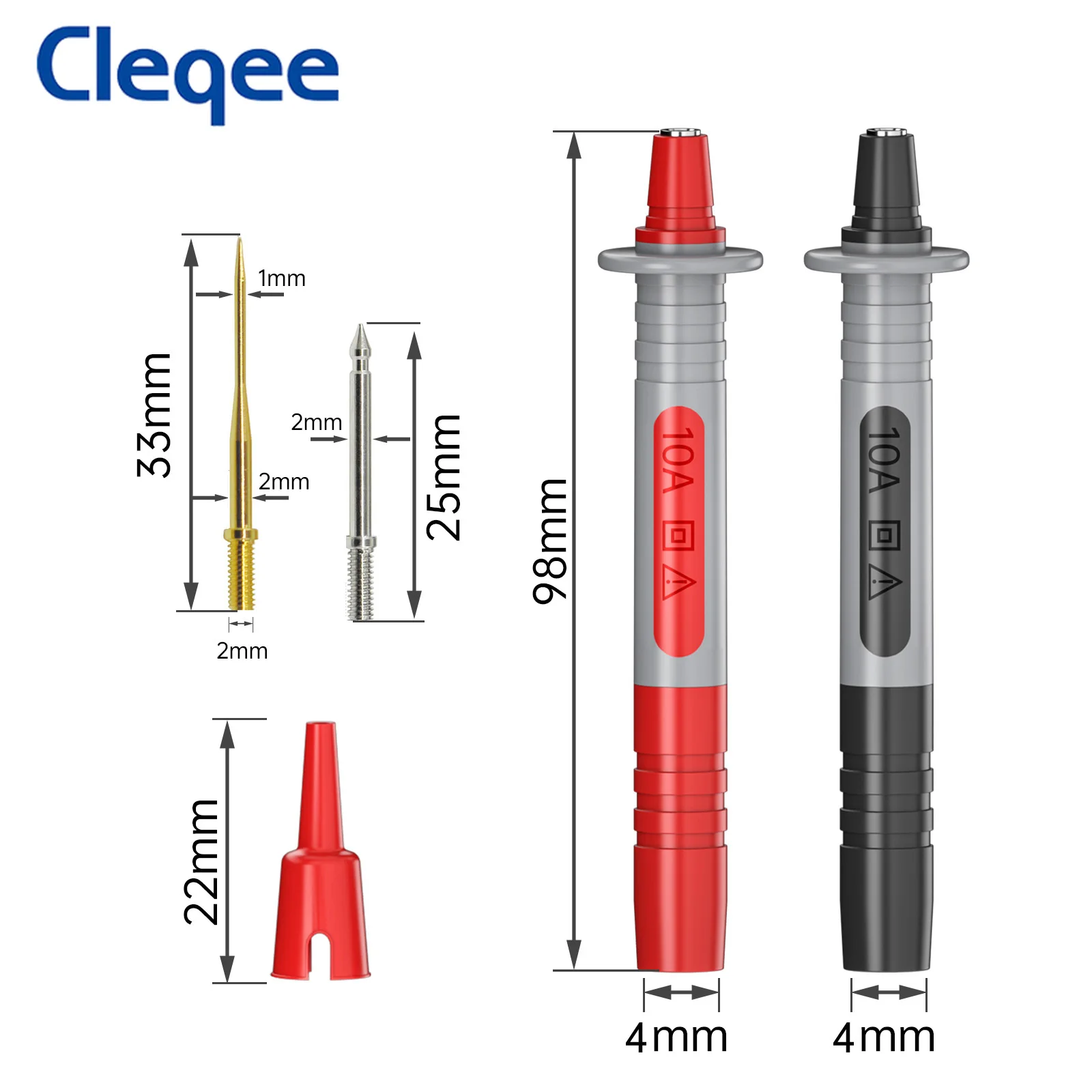 교체 가능한 금도금 바늘이 있는 Cleqee P8003 멀티미터 프로브 1mm/2mm 핀 4mm 바나나 플러그 잭 다목적 테스트 펜 키트
