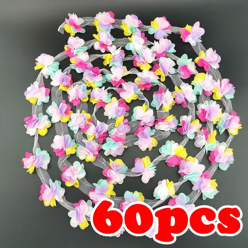 (60 Pieces/lot) Colourful Petal Chiffon Lace Fabric Webbing Decoration Love Gift Ribbons Crafts Handmade DIY 50mm Width