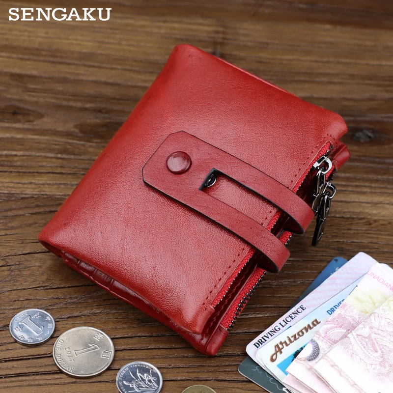 

Genuine Leather Men's Wallet Money Clip Zipper Short Ladies Card Holder Coin Purses Large Capacity Women Wallet Money Bag