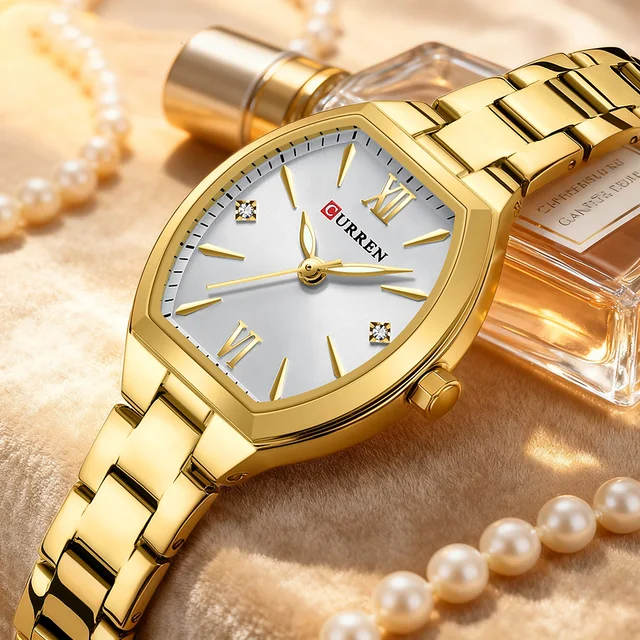 CURREN Silim Simple Quartz Watch for Women Luxury Vintage Wristwatch Luminous Hands Stainless Steel Bracelet Women's Dress Watch