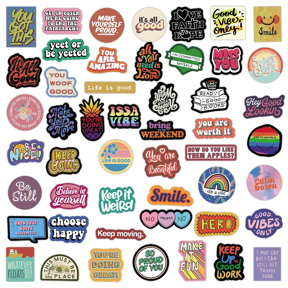 10/30/50PCS Inspirational Text Positive Stickers DIY Diary Phone Laptop Luggage Skateboard Graffiti Decals Fun for Kid Toys Gift 4