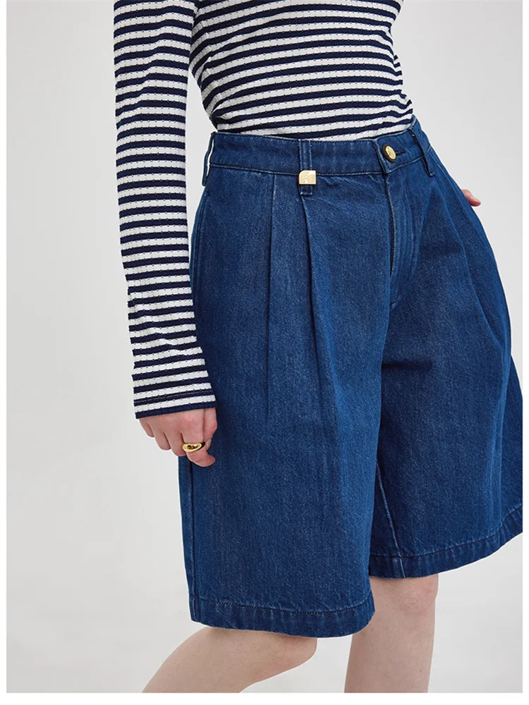 MOLAN 2023 New Womam Denim Shorts Pockets Vintage High Waist Zipper Fly Female Autumn New Shorts