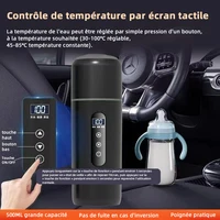 Bouilloire électrique portable 12V 24V, tasse chauffante pour voiture, 500 ml, chauffage de voyage, artefact d'isolation intelligent en acier inoxydable, affichage OLED 4