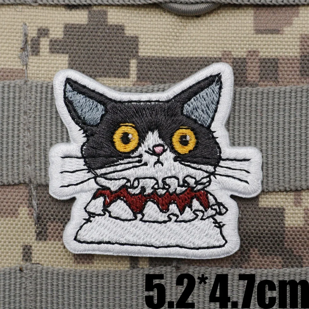 Funny Cartoon Pew Cat Halloween Embroidery Patch Black Cats Animals Expression Badge Hook&Loop Armband Tactical Backpack Sticker