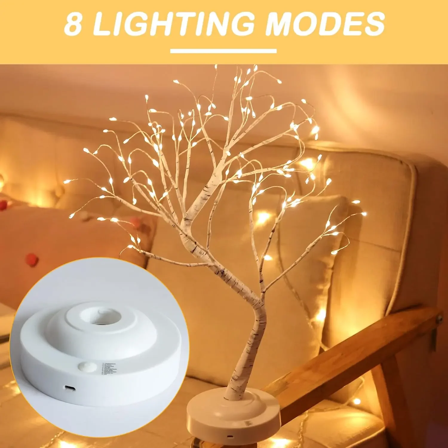 

8Modes LED Birch Bonsai Tree Night Light Mini Christmas Tree Tabletop Lamp USB/Battery Bedside Fairy Night Lamp Room Decoration