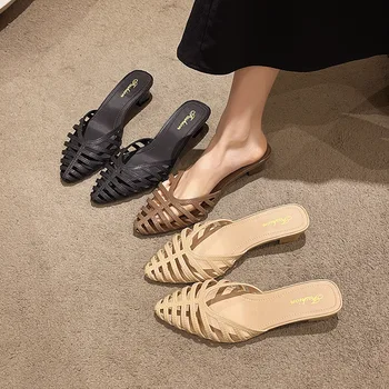 Low Heel Roman Sle Sandals Women's Outdoor Slippers Artistic Vintage Pointed Toe Flat Heel PVC Material Summer New Arrival 1