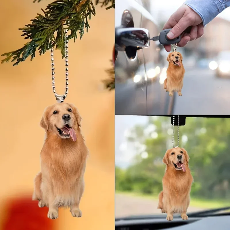 Decorazione Natalizia Golden Retriever – Ornamento In Legno E Acrilico Double-face, Per Albero E Casa