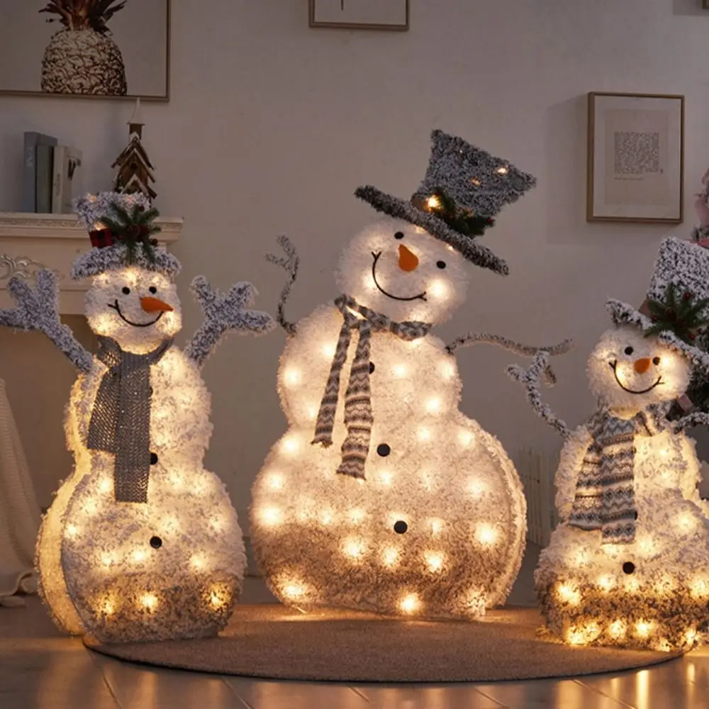 

New Wrought Iron Flashing Snowman Statue White Grey Glitter Sequins Iron Snowman Ornaments Xmas Ornament Christmas