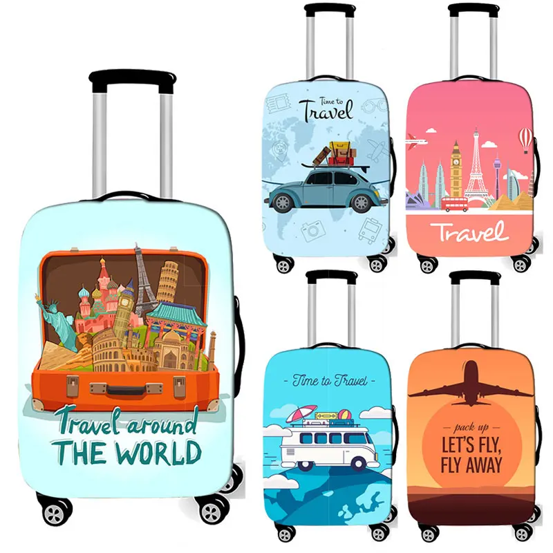 Travel Around The World Suitcase Cover Anti-dust Trolley Case Protective Cover for 18-32 Inch Travel Case Elastic Luggage Covers