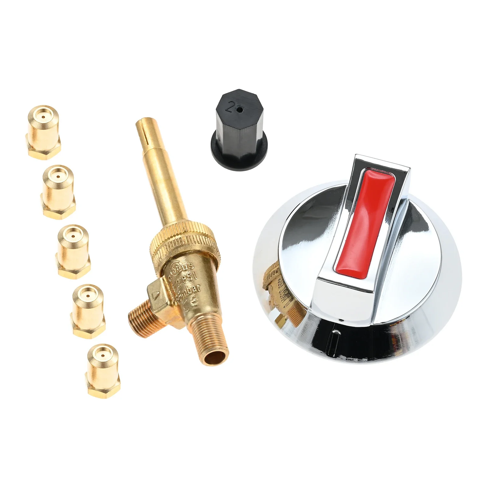 Gas Stove Range Valve with Metal Alloy Knob and Orifice Kit 0.7mm 1.2mm 2.0mm 2.5mm 3.2mm Fitting for Hotel Commercial Kitchen