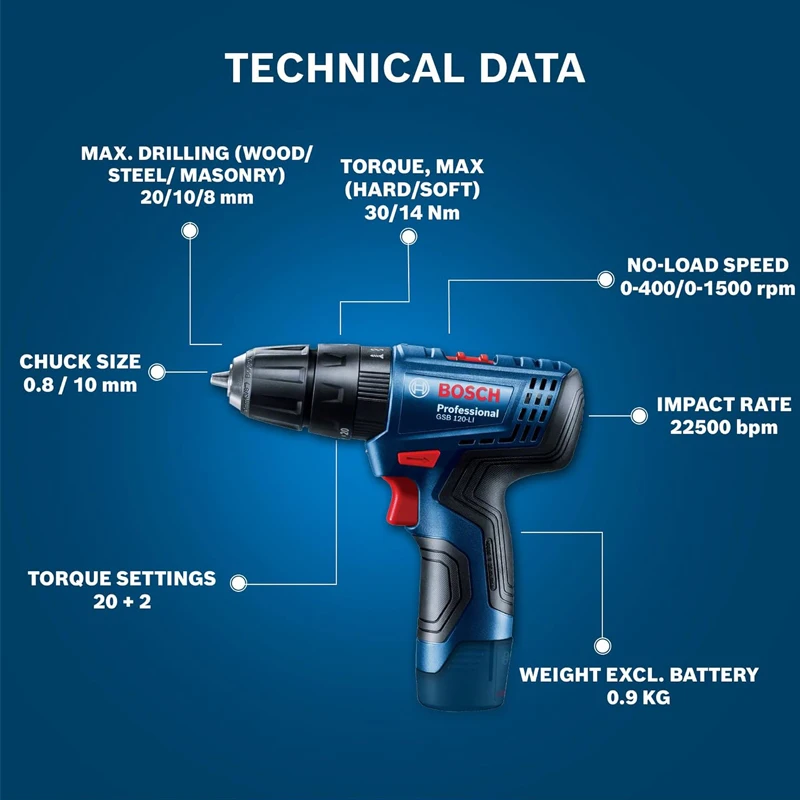 BOSCH GSB 120-Li bor genggam tanpa kabel, bor genggam Driver