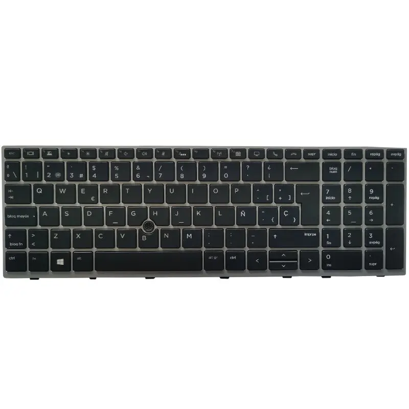 Teclado Portátil com Bastão Apontador Moldura de Prata hp Elitebook 850 g5 g6 Espanhol Novo - Imagem 3
