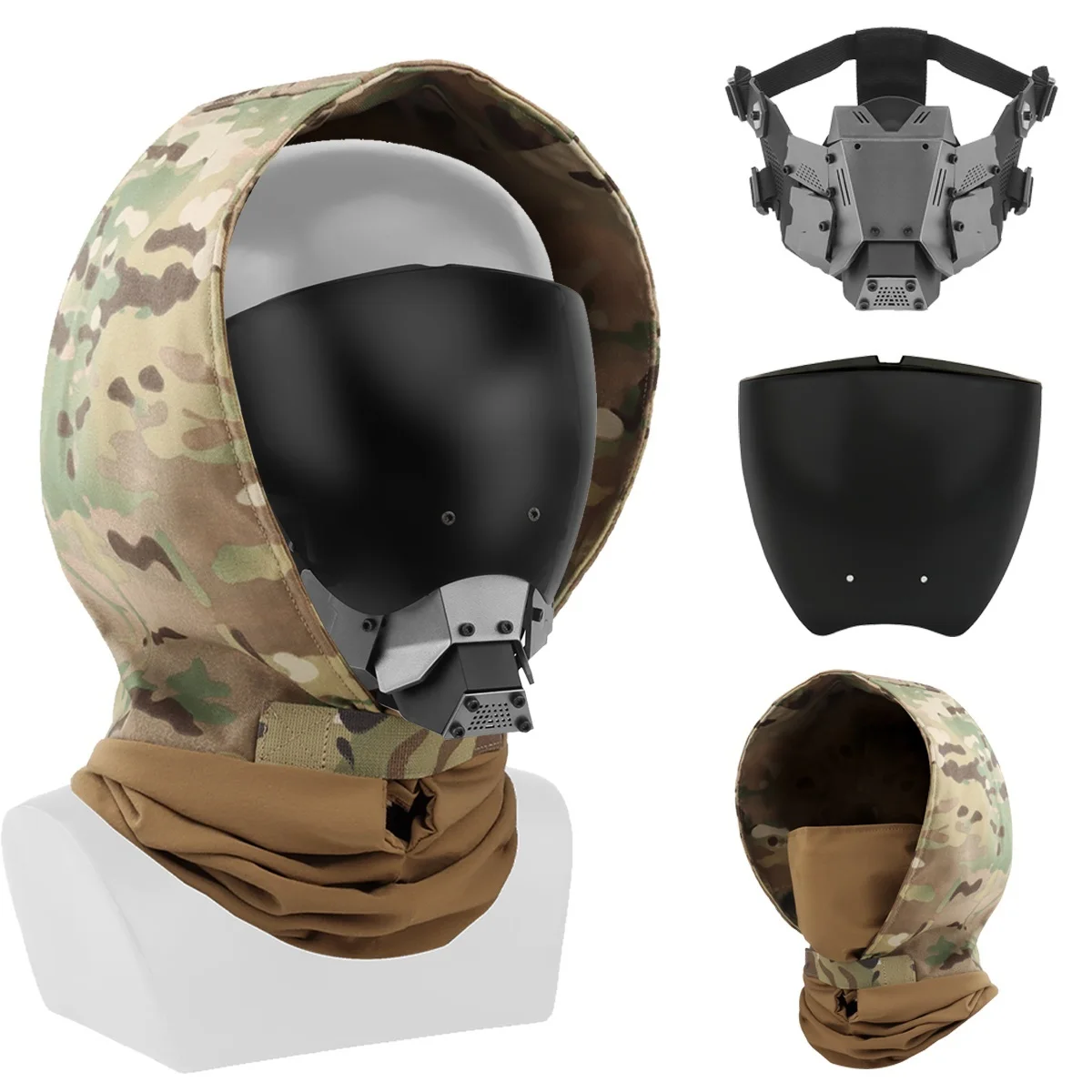 

Tactical Paintball Cyberpunk Mask Set, Balaclava Face Mask and Airsoft Full Face Mask with Anti Fog Lens, Face Protection Gear