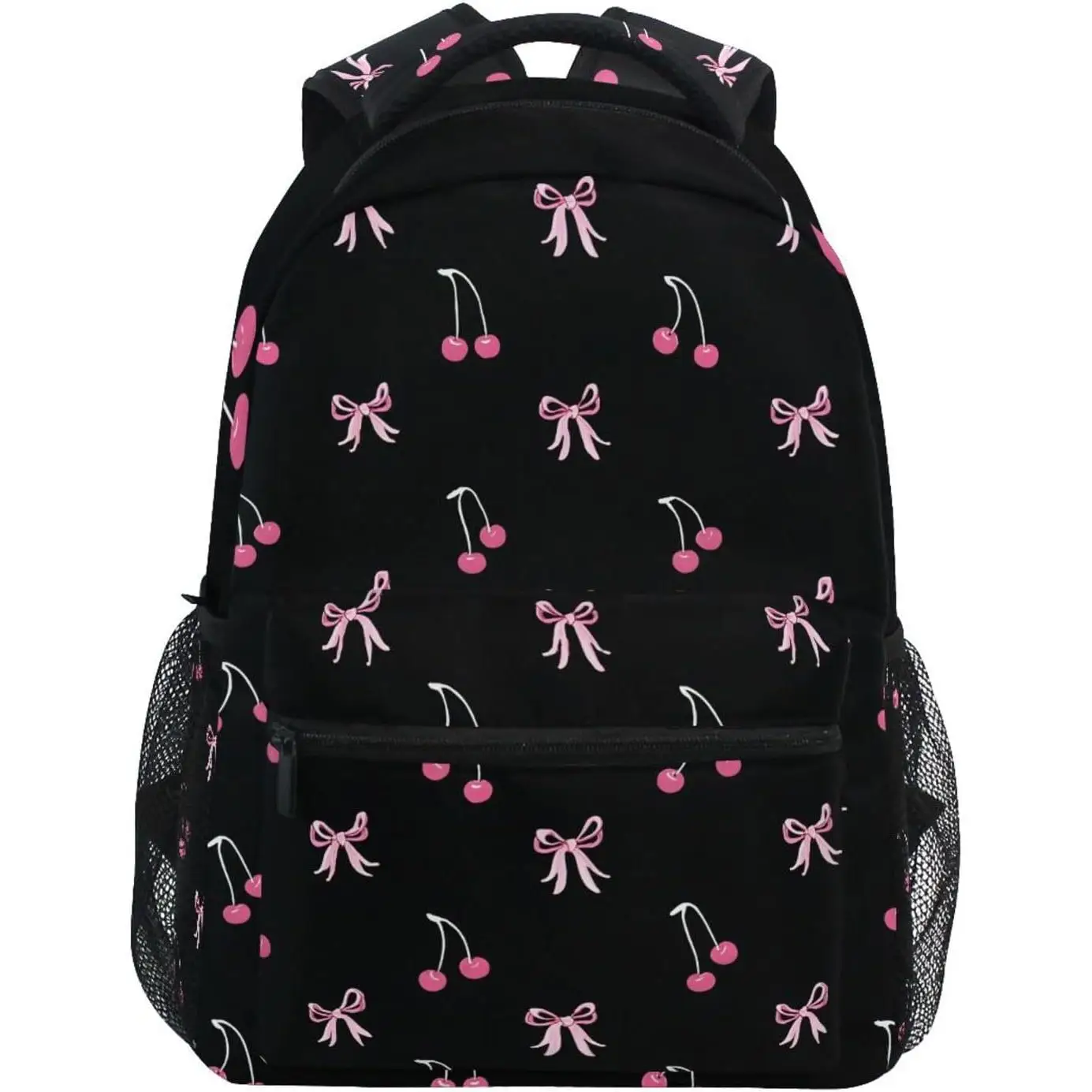 Black Pink Bow Cherry Backpacks for Girls Boys Elementary School Bag Kids Bookbag Personalized Travel Daypack 3rd 4th 5th Grade 1