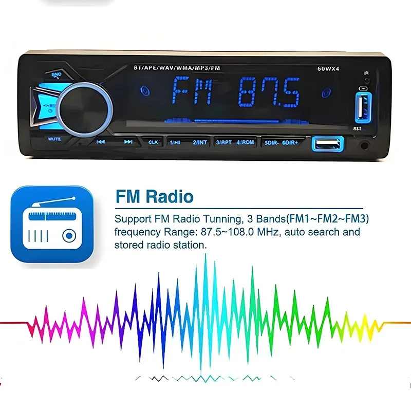 12V 1din Car MP3 Player Dual USB Bluetooth Stereo Radio Audio FM TF AUX IN Receiver in Dash Multimedia Player with remote