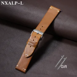 Premium Calfskin Leather Quick Release Watch Strap - Oil Wax Cowhide Wristband - 21mm (Yellow Brown)