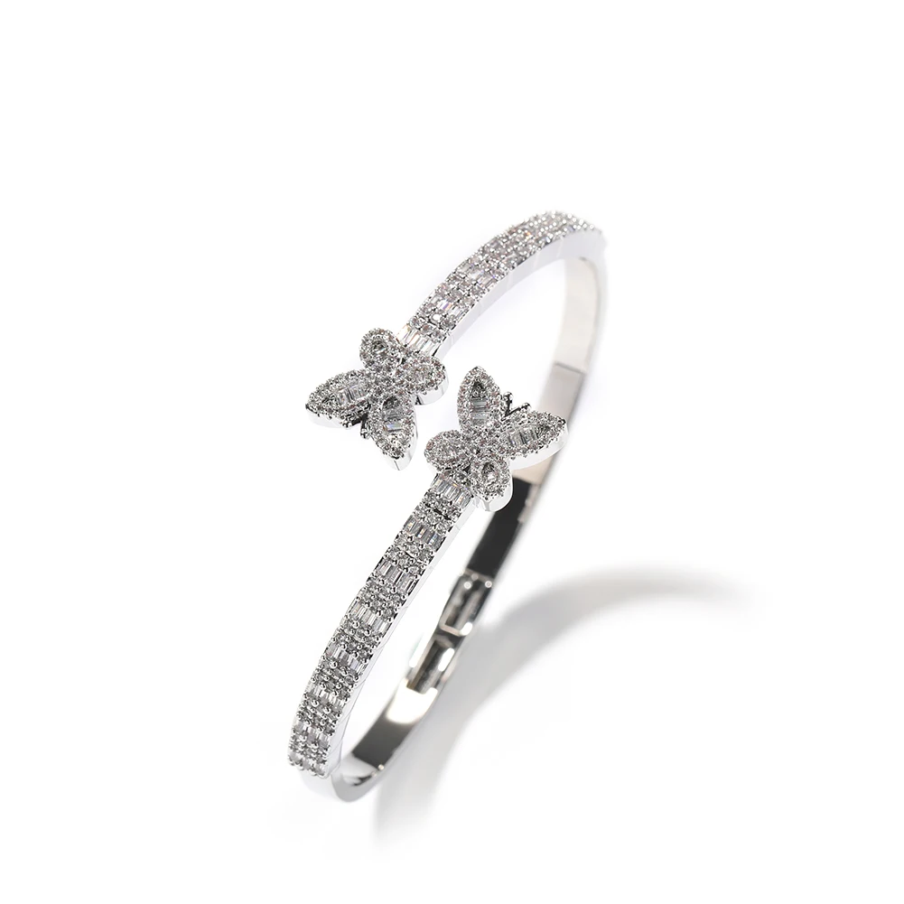 THE BLING KING Baguettecz Butterfly Bracelet Micro Paved Bling Cubic Zirconia Cuff Bangle Luxury Gift For Women Hiphop Jewelry