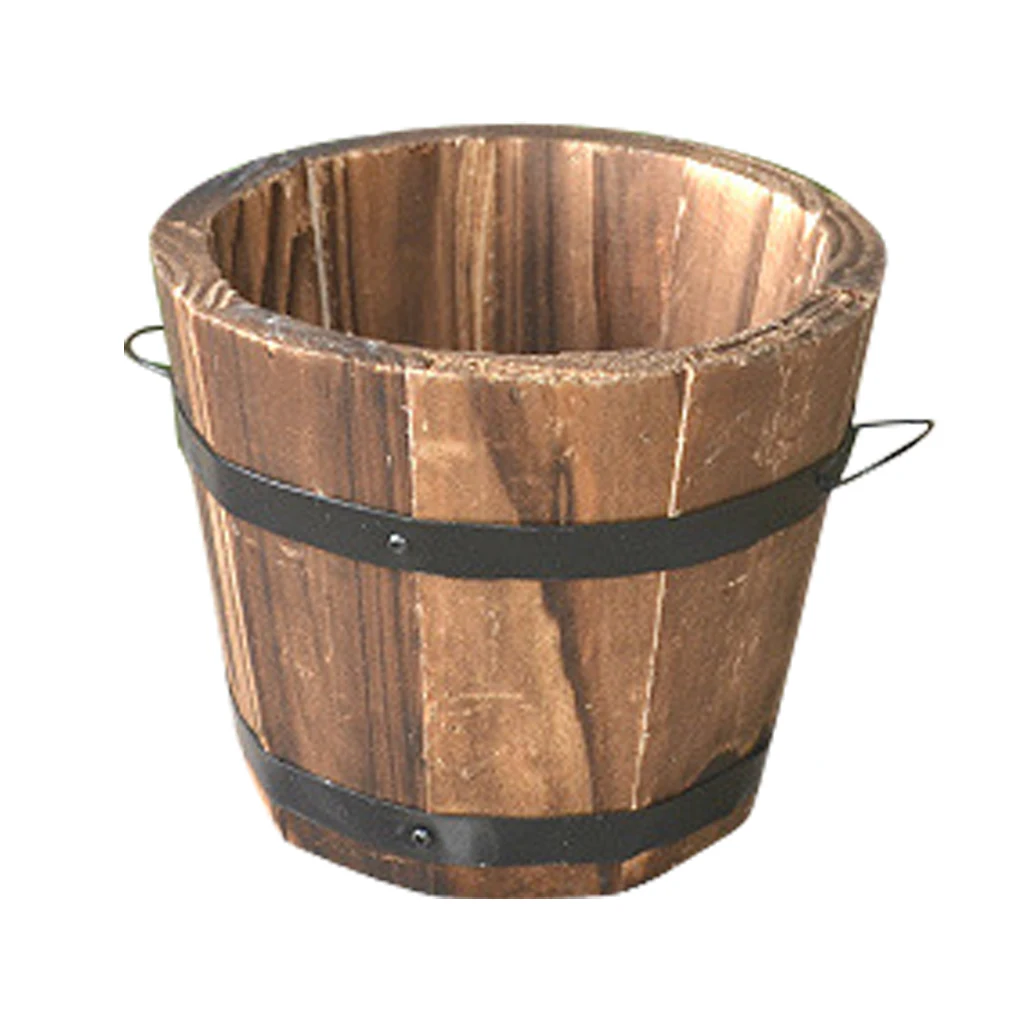 

Wooden Barrel Flower Pot Flat Edge Garden Decor Succulent Plants Flower Barrels Decorations Medium