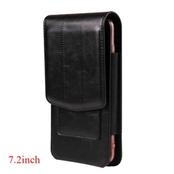 Premium Universal Leather Phone Holster with Card Slots and Belt Clip (Black 7.2 inch)