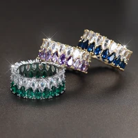 Bicolor Pear Cut Double Row Water Drop Stone Rings For Women Silver Gold Color Green Blue Purple Zircon Wedding Bands Jewelry CZ