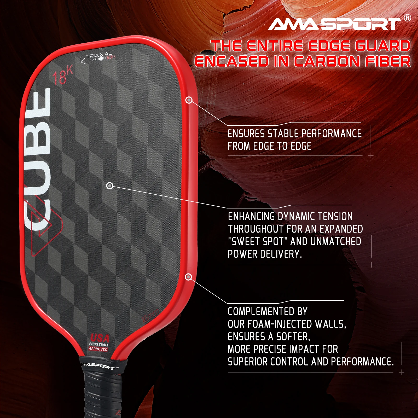 AMASPORT Carbon Fiber 18K Pickleball Racket Large Sweet Spot Maximum Control Spin for Competition Training Racket With Cover