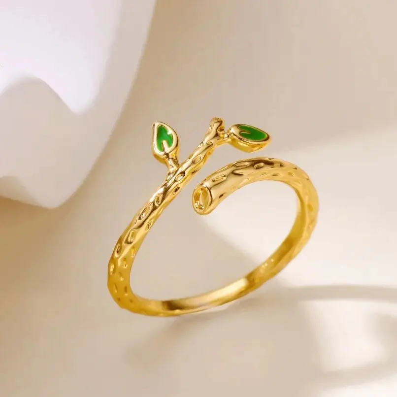 Green Leaf Rings Stainless Steel Ring