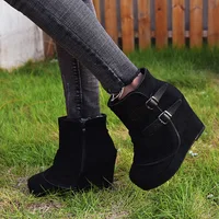 2025 Modern High-heel Boots for Women Ankle Wedges Suede Ladies Shoes Splicing Fake Zip Belt Buckle Height Increasing Daily Wear 5