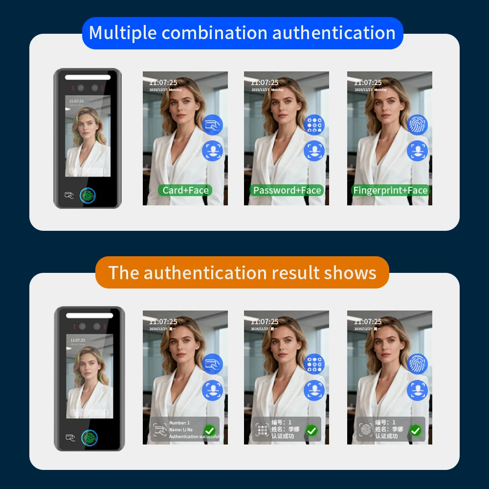 WiFi AI 얼굴 지문 인식 출석 관리 기계 5인치 1080P HD TCP/IP 생체 인식 스마트 도어 인식