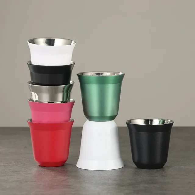 Chaud 1Pc 80 ml/160 ml tasses à café de haute qualité en acier inoxydable Double paroi tasses à café isolantes thermiques portables petites tasses de boisson 1