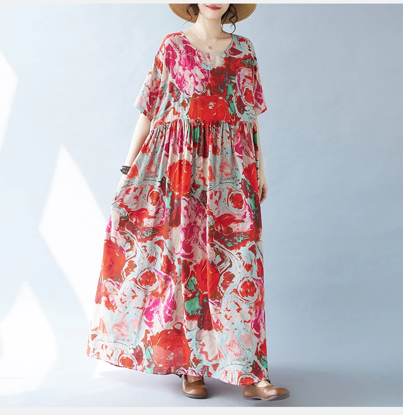 Vintage Boho Cotton Summer Dress - Casual Loose Print Holiday Dress for Women