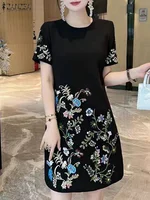 ZANZEA 2025 Fashion Summer Women Bohemian Short Sleeve Knee Robe Korean Floral Print Dress Round Neck Vestidos OL Short Sundress