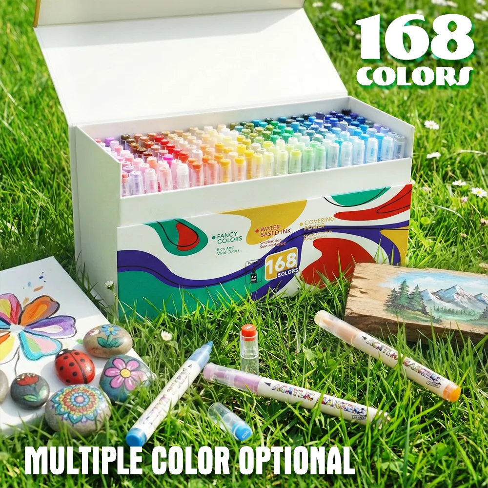 12-168색 아크릴 마커 듀얼 브러쉬 팁 패브릭, 돌, 세라믹, 유리, 캔버스, 나무 그림 그리기용 펜