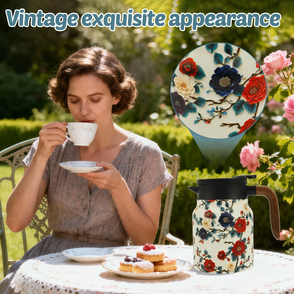 Termo De Té Floral Vintage De 800ml, Tetera De Acero Inoxidable, Tetera A Prueba De Goteo Con Infusor De Té, Mini Tetera Térmica