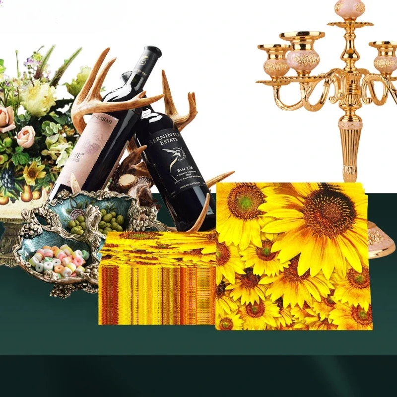 Printed Tissues In Stock Summer Sunflower Printed Tissues Party Eco-Friendly Fragrance Free Disposable Napkins 20 Sheets
