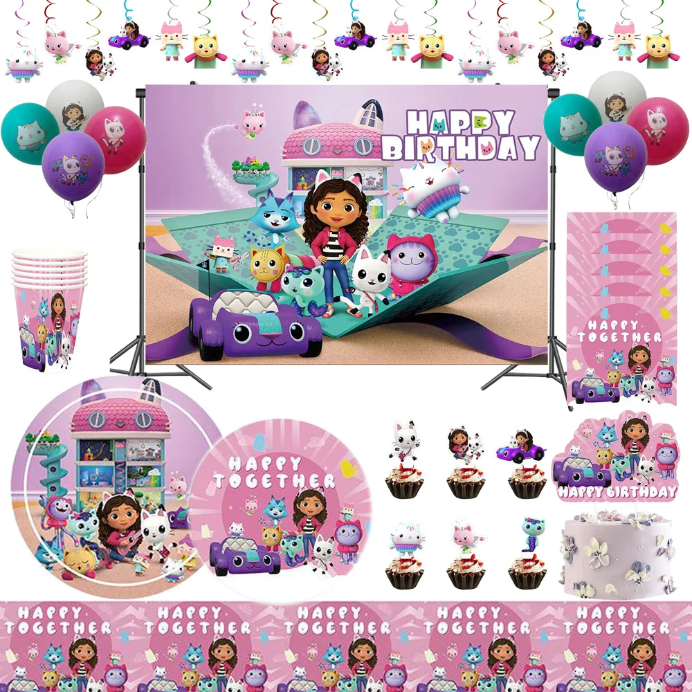 PinkGabbyDollhouseDisposableTablewareBirthdayPartyDecoration