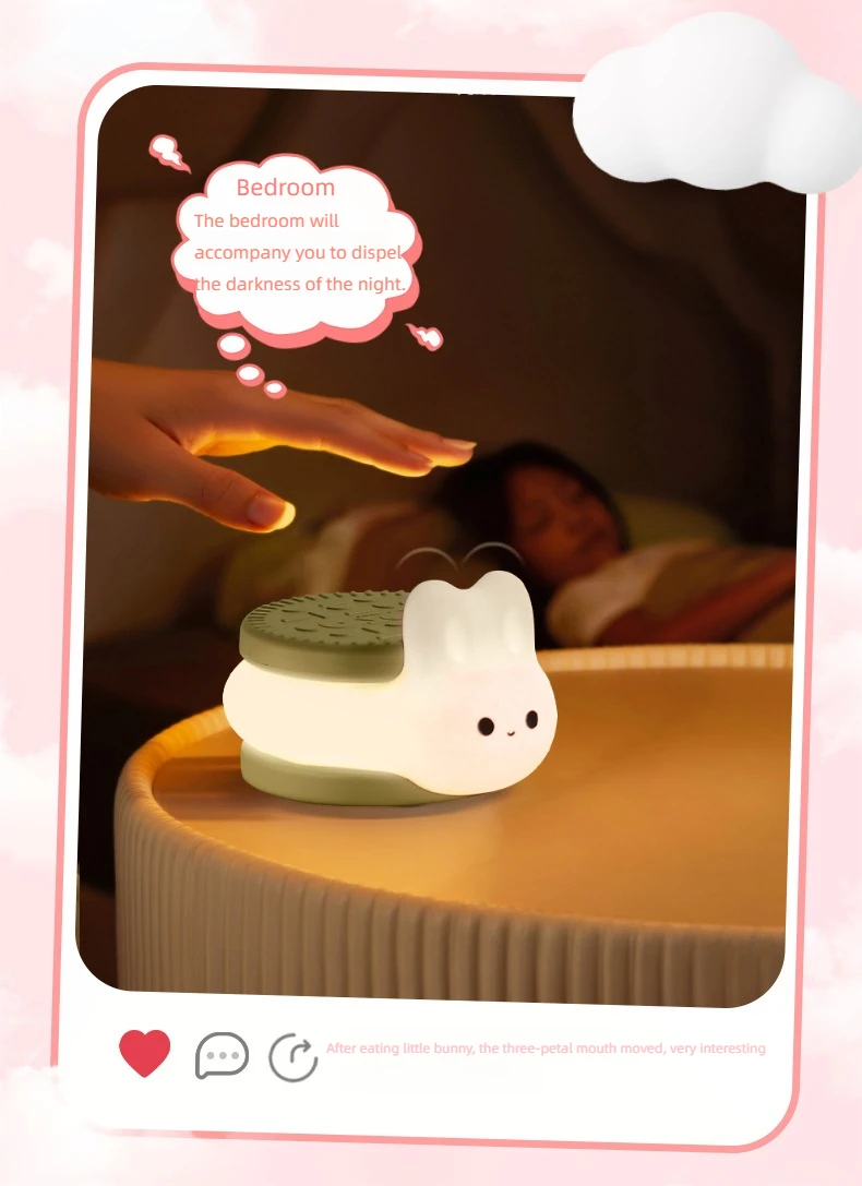 USB Rechargeable Timer Switch LED Night Light Cute Biscuit Rabbit Lamp For Kids Bedroom Dimming Table Pat Lamps Birthday Gift