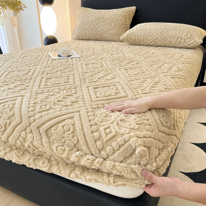 1pc Jacquard Spannbetttuch Geprägte Samt Matratzenbezug Weiche Winter Wärme Bettwäsche Europäischen Hause Matratze Schutz Bettdecke – Detail 11