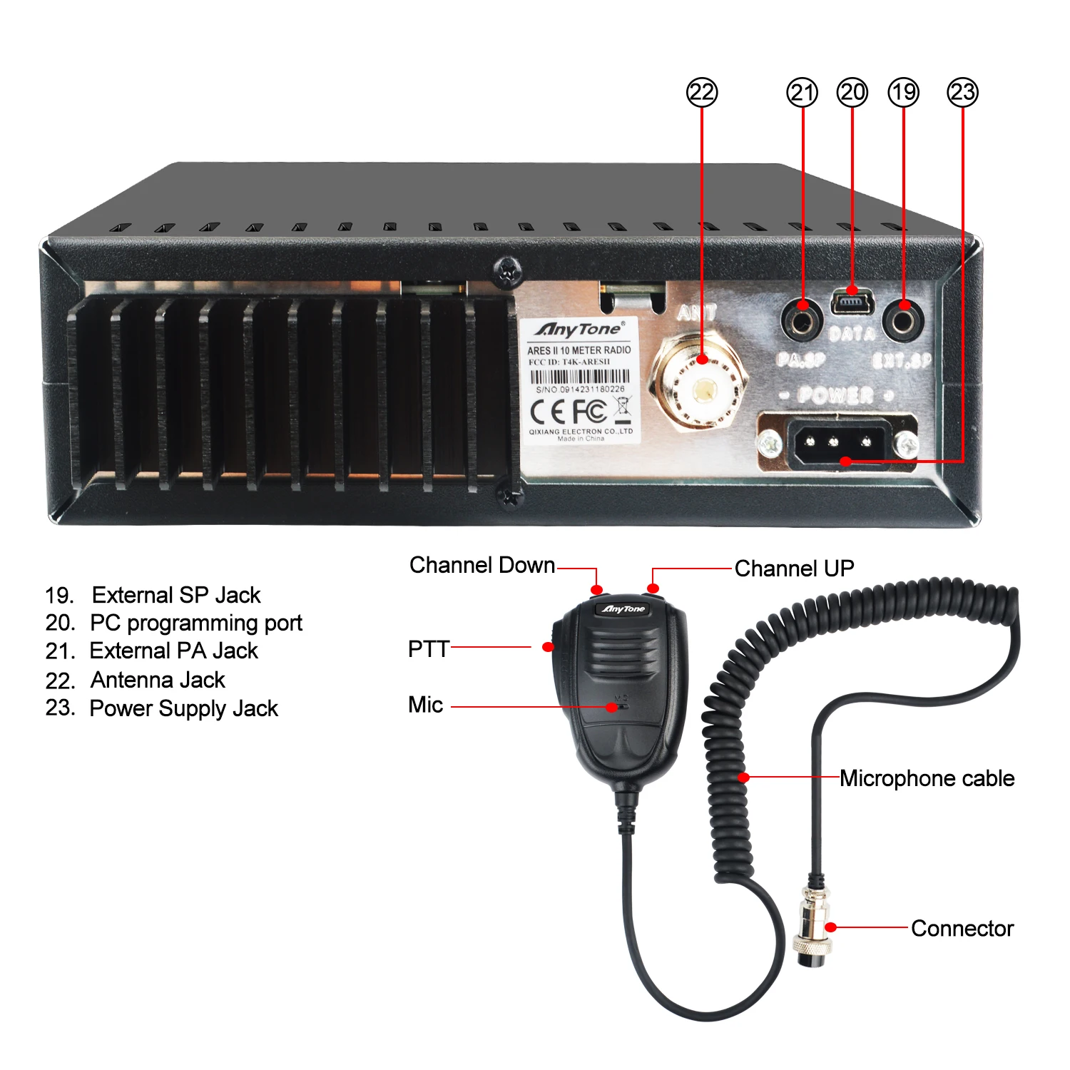 Walkie Talkie Anytone ARES II AM/FM/SSB 40W VOX10 Meter Radio 3