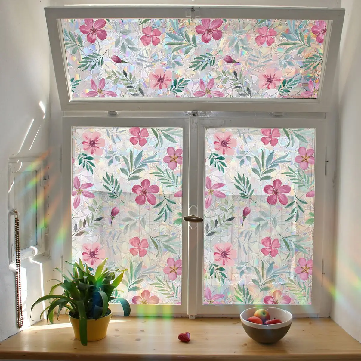 Reusable Static Cling Window Stickers 100cm Colorful Flower Decals 2-Sided View Sunlight Effects Glass Decor for Home/Shop