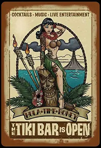 

Tiki Bar is Open 8x12 Inches Retro Metal Tin Sign