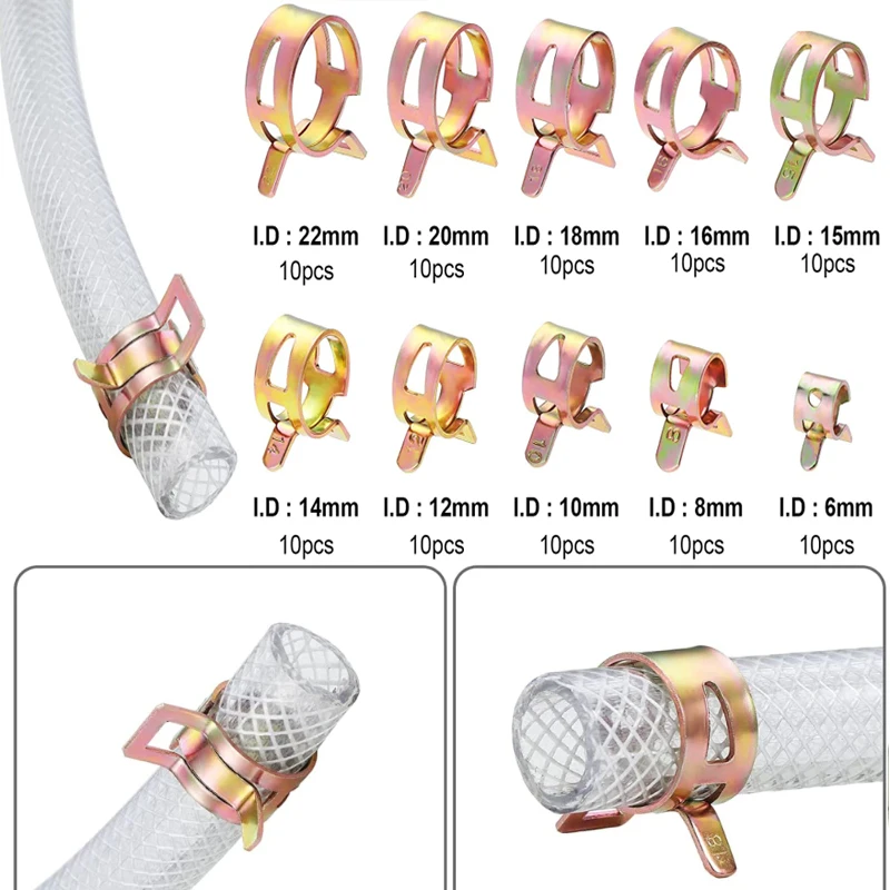 Hose Clamps 10Pcs 4mm-22mm for choose Fuel Spring Clip Vacuum Silicon Hose Clamp Autos Spring Clip Fuel Oil Water Hose Pipe Tube Clamp