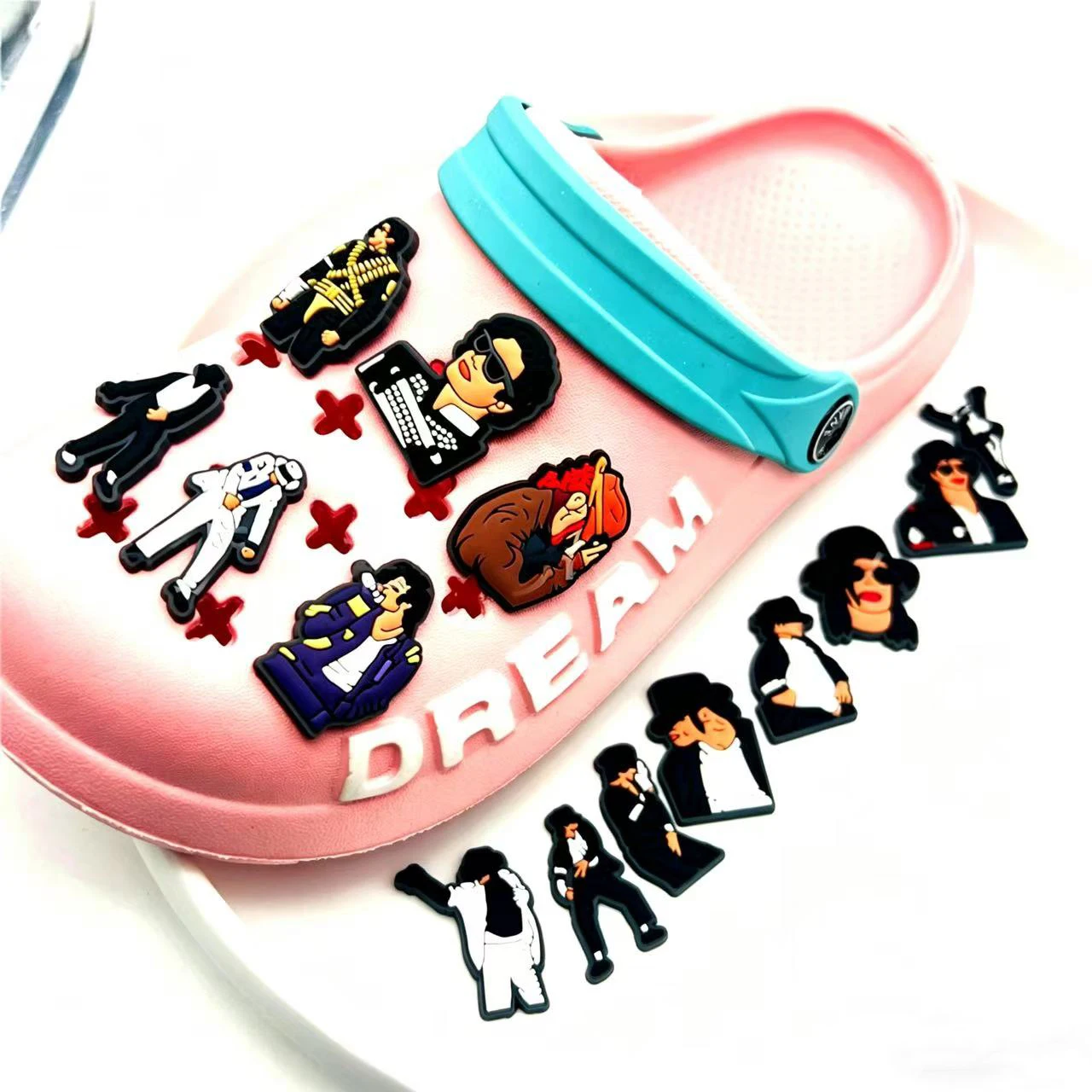1-14pcs 음악 마이클 잭슨 PVC 신발 참 DIY 샌들 신발 버클 시리즈 신발 장식 액세서리 친구 선물