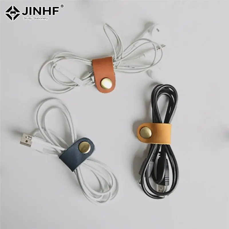 1Pcs Portable Headset Earphone Wire Winder USB Cable Cord Leather Winder Headphone Case Korean Desk Manager