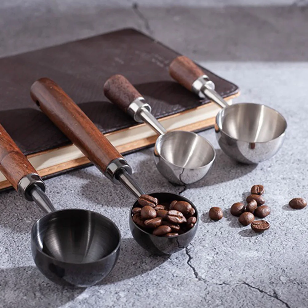 

Wooden Handle Stainless Steel Coffee Scoop Tablespoon Measuring Spoon Walnut Wood Long Handle Coffee Spoons Cafe Decor