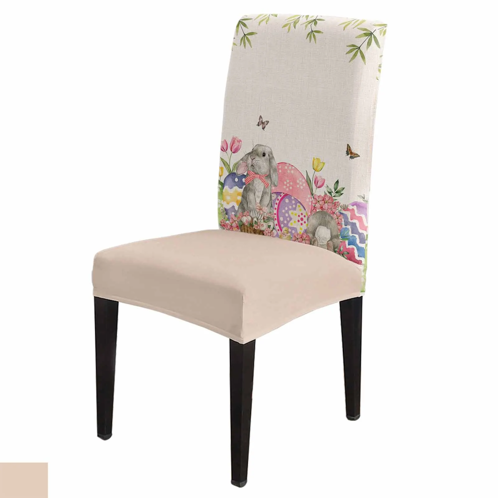 

Easter Spring Tulip Egg Rabbit Chair Cover Set Kitchen Stretch Spandex Seat Slipcover Home Dining Room Seat Cover