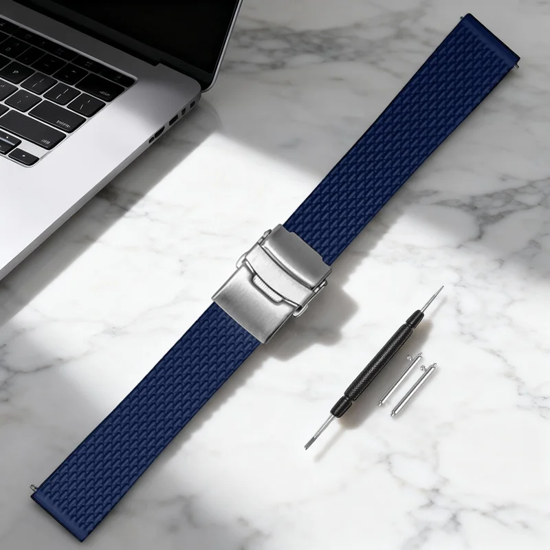Eco-Friendly Quick-Release Double-Button Folding Silicone Sports Watch Strap