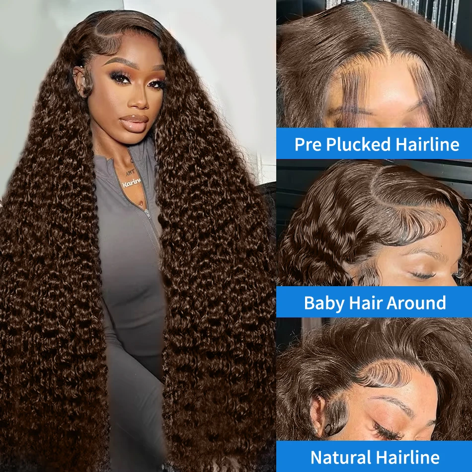 Xcurly Chocolate Brown Water Curly 13X6 HD Human Hair Lace Front Wig 40 Inch Colored Deep Wave 13x4 Lace Frontal Wigs For Women